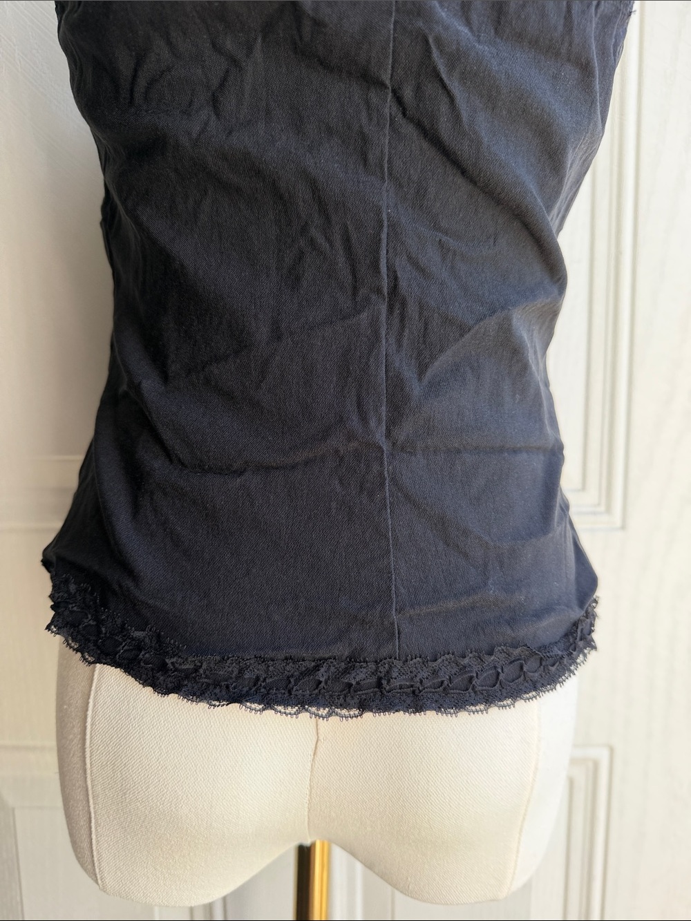 Windsor Vintage Inspired Black Lace-Trim Ribbon Strap Whimsygoth Top Size Medium - Picture 7 of 10